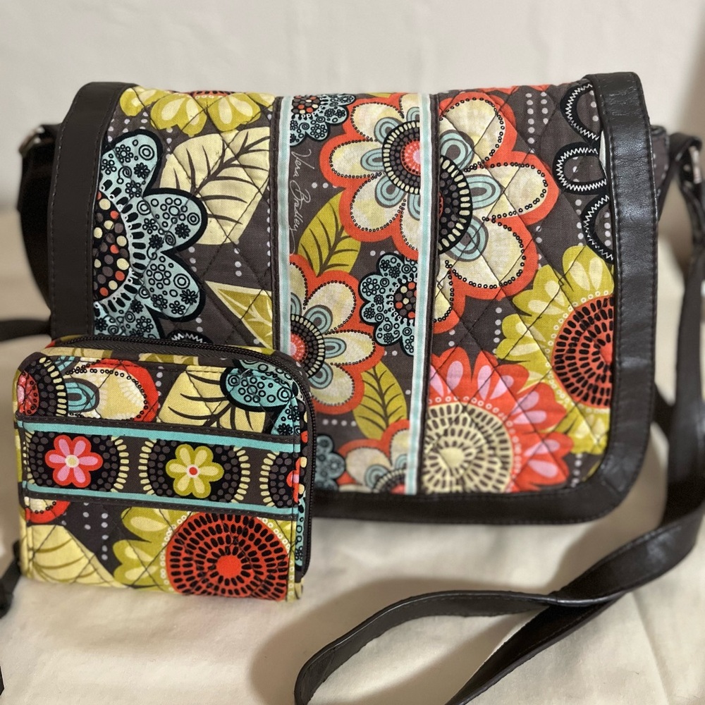 Vera Bradley retired print crossbody bag with matching wallet